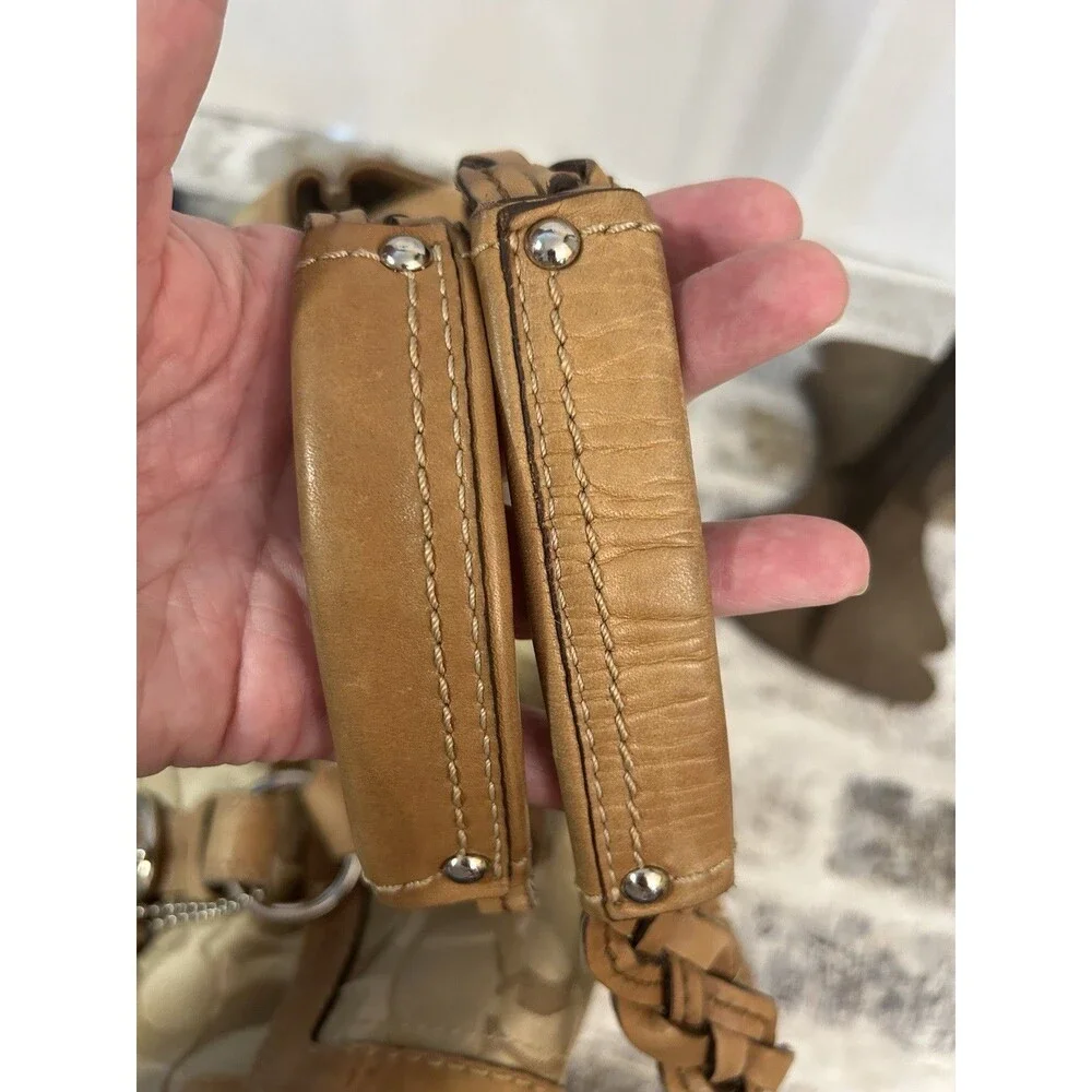 Y2K Coach Chelsea Optic Signature Turn Lock Satchel 10995 Tan Braided Handles